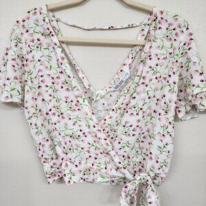 Zara floral wrap cropped blouse top Sz Small